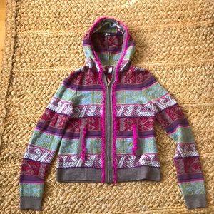 Anthropology multi color zip-up sweater with hood